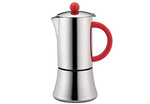 Cilio Stainless Steel & Red Tiziano 6 Cup Stove Top Espresso Pot CI342857