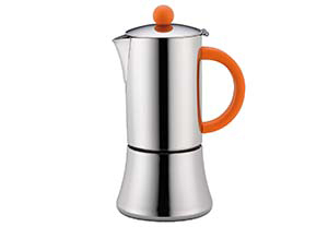 Cilio Stainless Steel & Orange Tiziano 6 Cup Stove Top Espresso Pot CI342871