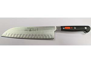 TopGourmet 7in Forged Santoku Knife with Granton Fluted Edge & Riveted Handle GET36507S