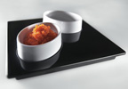 Mebel Entity 19 Set of 2 White Bowls 7.5 x 5.5 x 2.5cm on Square Tray 15 x 15 x 1.5cm in Black