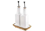 Saleen Beige Oil & Vinegar Bottles with Basket